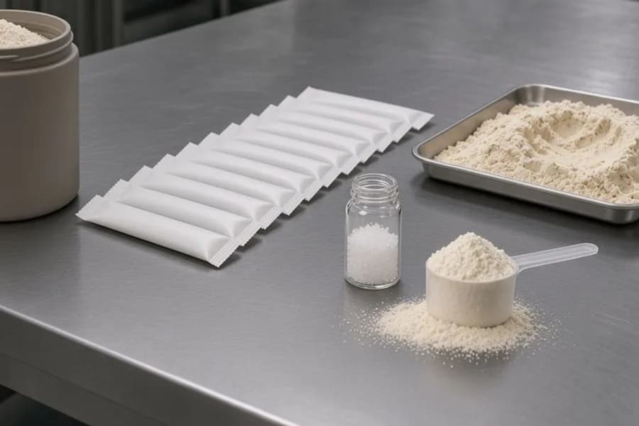 Crop of fine focus powder and a slim bottle