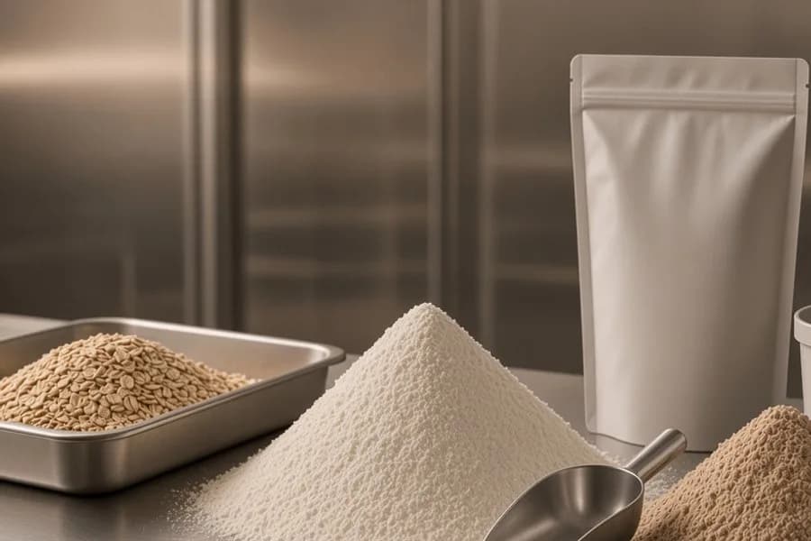 Crop of fine rice powder and a bowl preparation