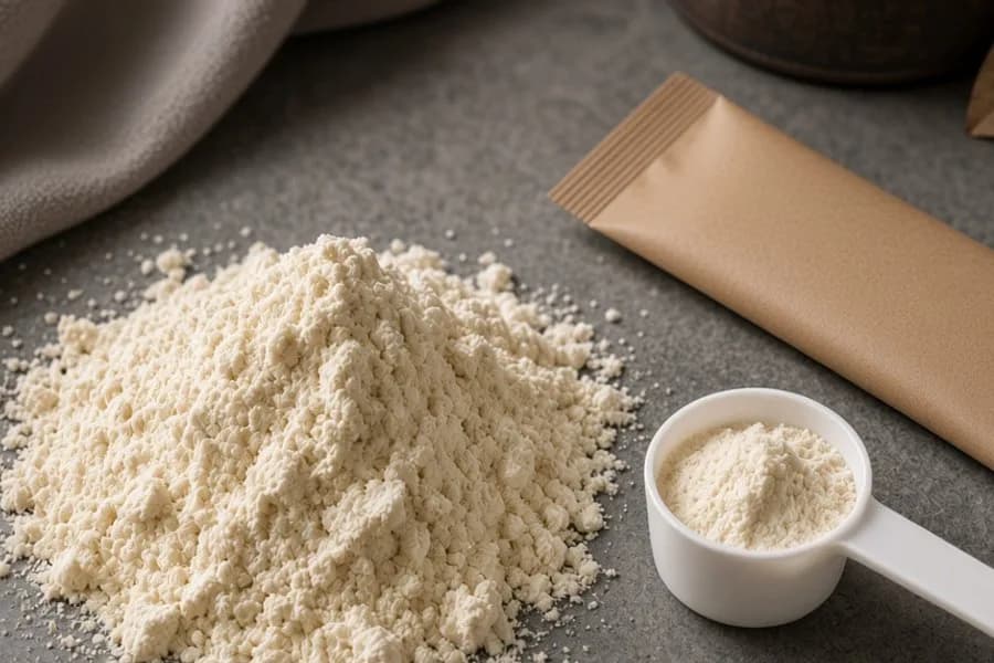 Crop of milk protein powder and a creamy texture sample