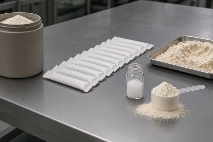 Crop of pre-workout powder fractions and a scoop