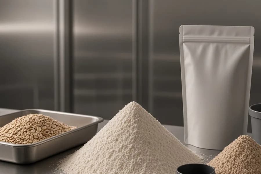 Crop of protein pancake mix and plain pancakes