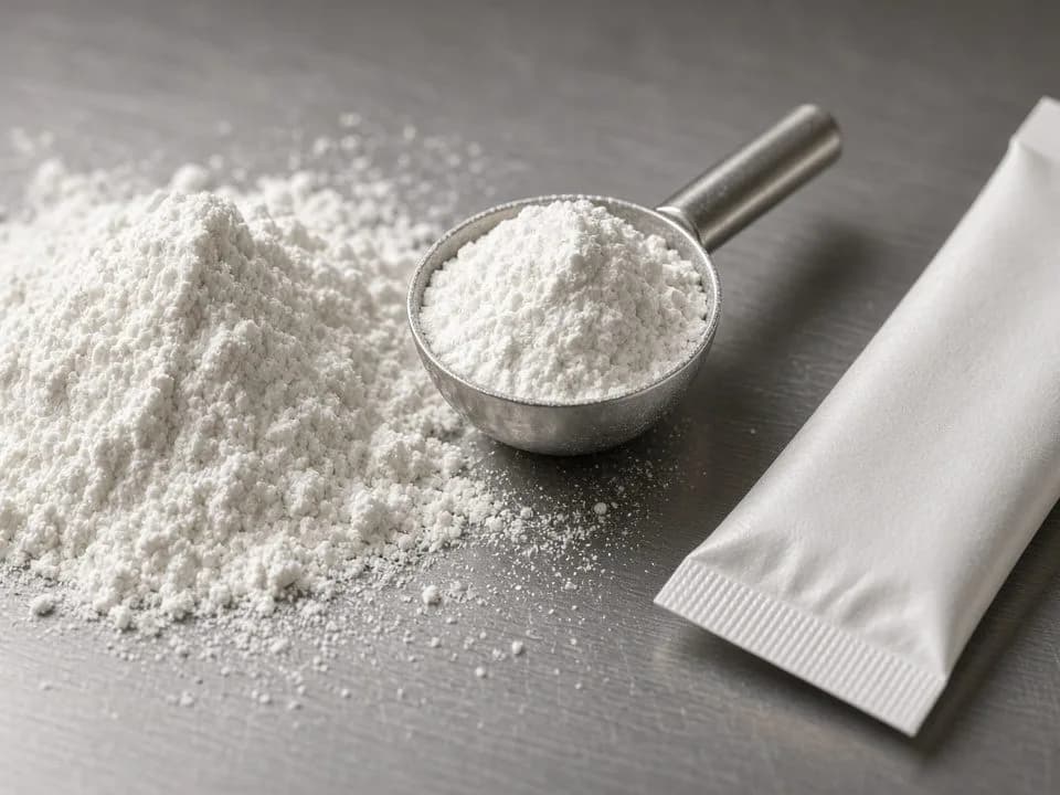 Crop of fine mineral powder and a dosing scoop