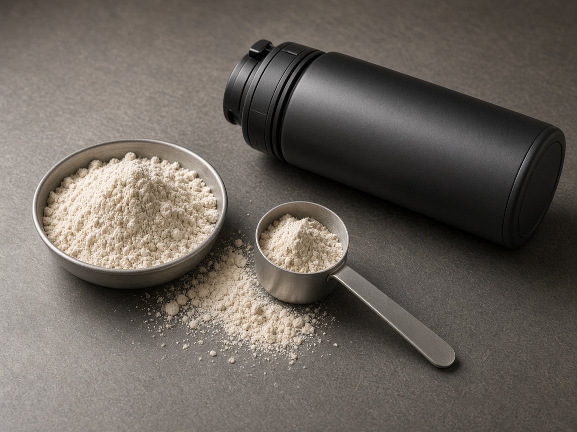 Coarse carbohydrate powder, large scoop and endurance bottle
