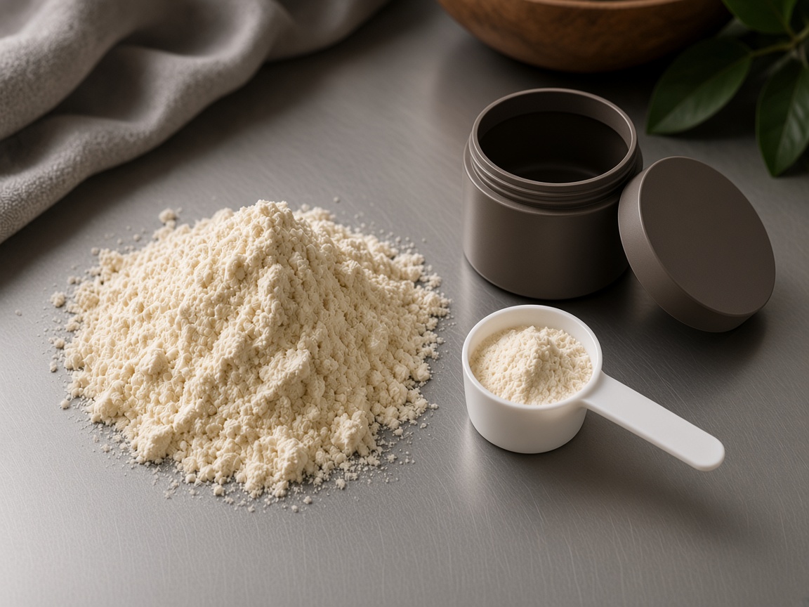 Fine hydrolysed whey powder beside a classic whey fraction