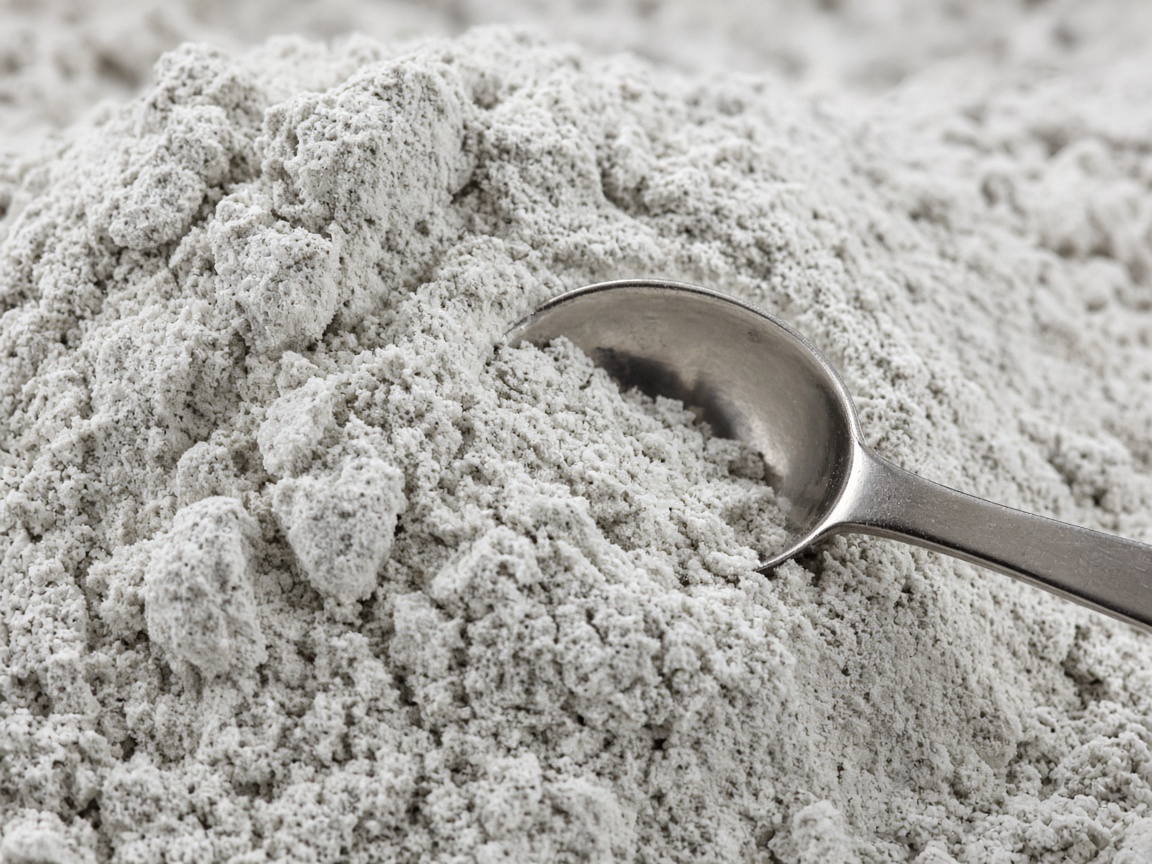 Close view of magnesium mineral powder and a measuring spoon